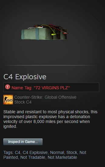 Cs Go Funny Skin Knife Weapon C4 Name Tags