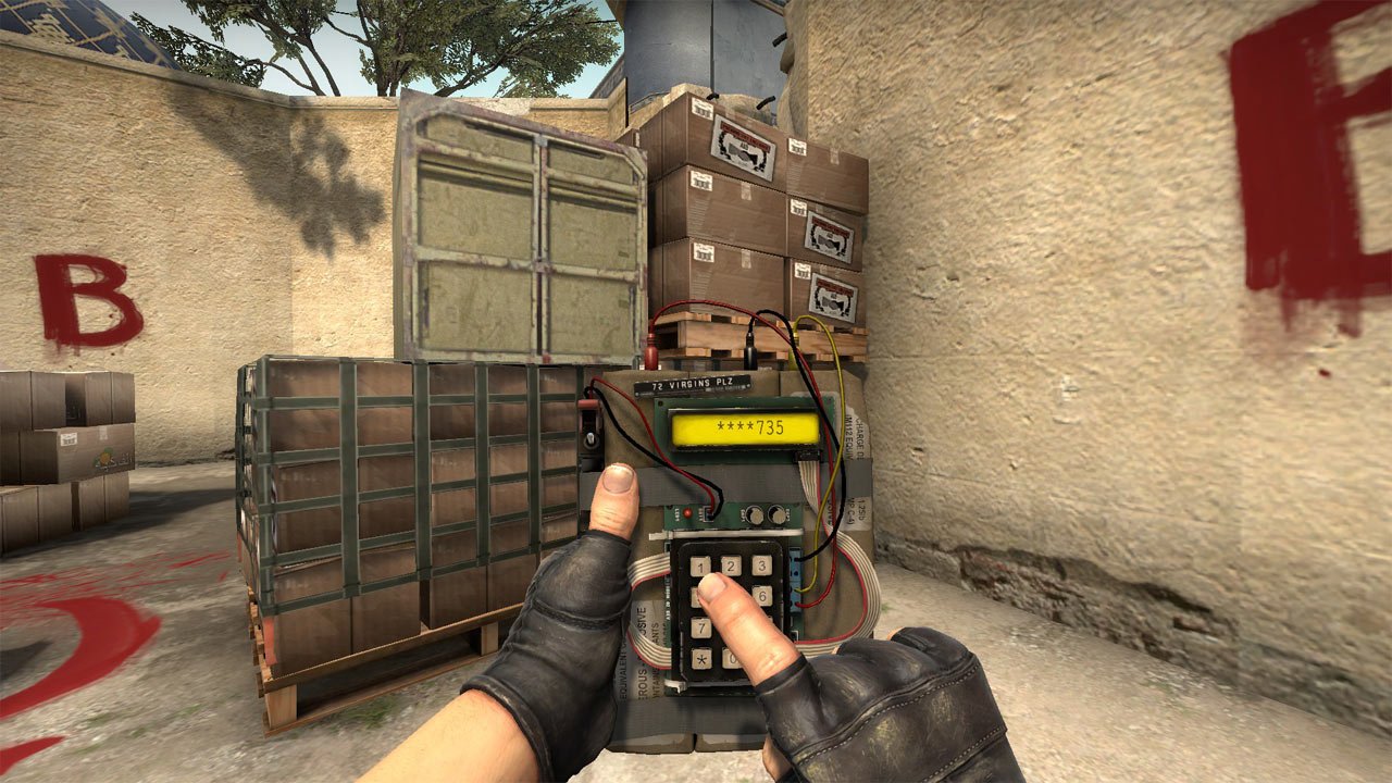 Player entering bomb defusal code within CSGO